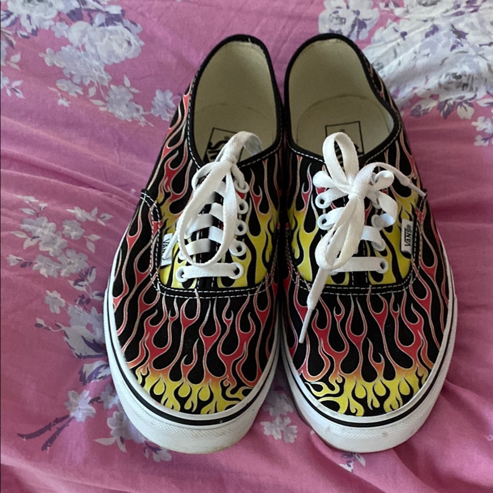 Vans Black and Yellow Flame Sneakers